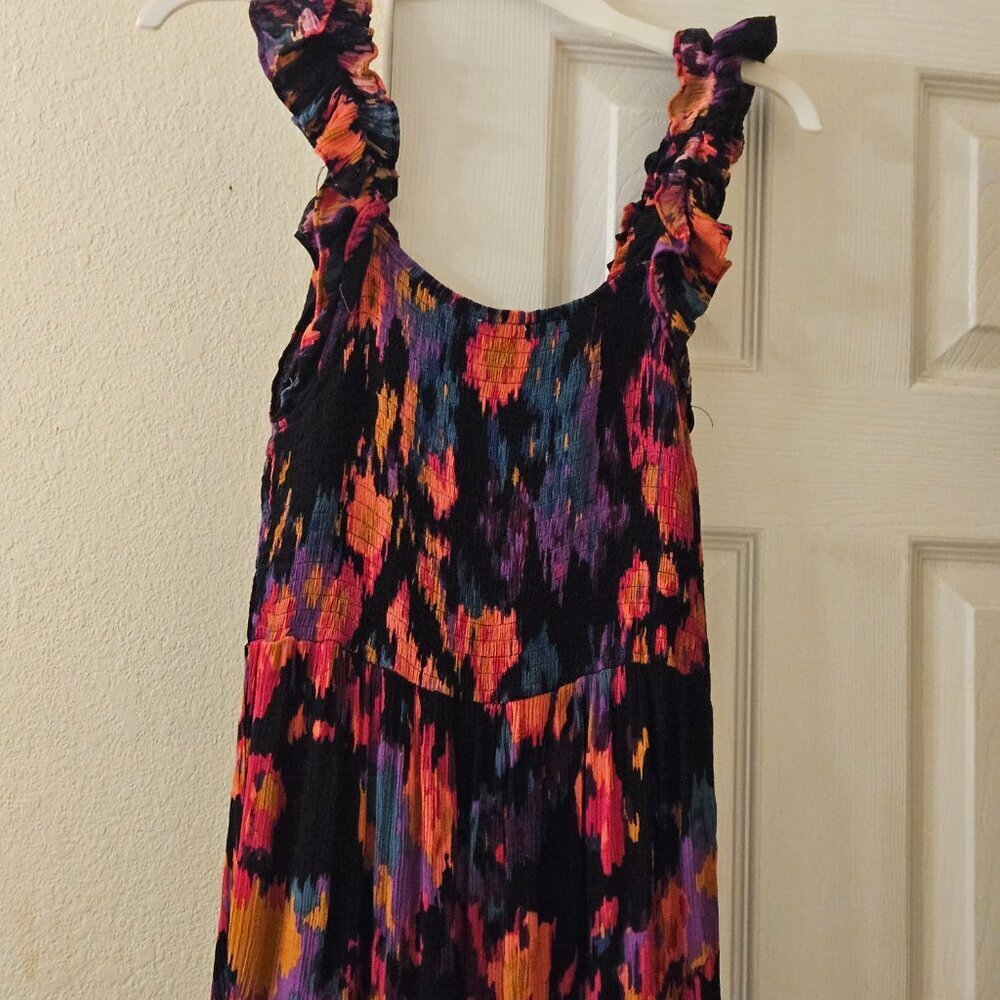 Boho prairie tier ruffle multicolor Vacay Resort Cottagecore Beach maxi dress L - Picture 7 of 15